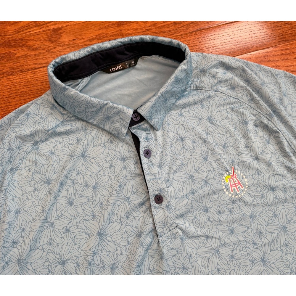 UNRL Barstool Sports Golf Polo Mens XL Athletic Fit Blue Floral Performance AOP